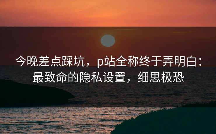 今晚差点踩坑，p站全称终于弄明白：最致命的隐私设置，细思极恐