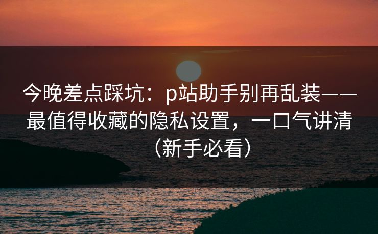 今晚差点踩坑：p站助手别再乱装——最值得收藏的隐私设置，一口气讲清（新手必看）