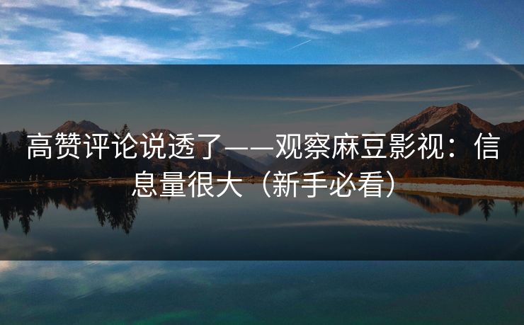 高赞评论说透了——观察麻豆影视：信息量很大（新手必看）