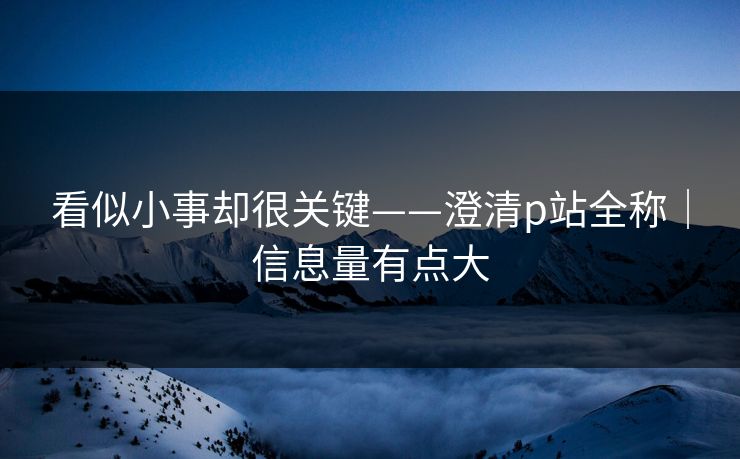 看似小事却很关键——澄清p站全称｜信息量有点大
