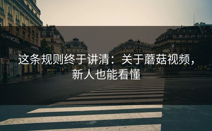 这条规则终于讲清：关于蘑菇视频，新人也能看懂