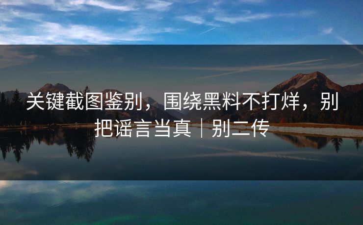 关键截图鉴别，围绕黑料不打烊，别把谣言当真｜别二传